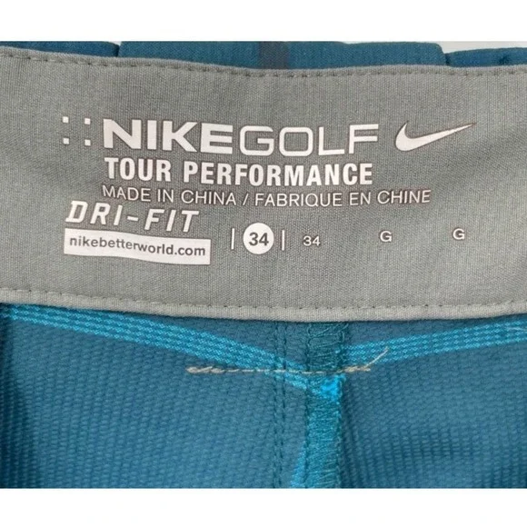 Nike Golf Shorts Men 34 Teal Blue Plaid Dri-FIT Tour Performance 509182-373 - Picture 3 of 8